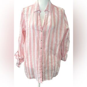 C&C California Linen Pink and White Striped Button Down Shirt